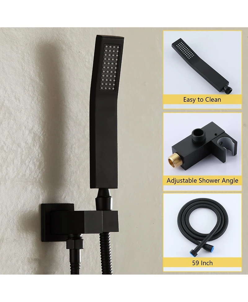 Boyel Living 1-Spray Patterns with 2 Gpm 12 in. Wall Mount Dual Shower Heads with Tub Spout and Pressure Balance Valve in Matte Black