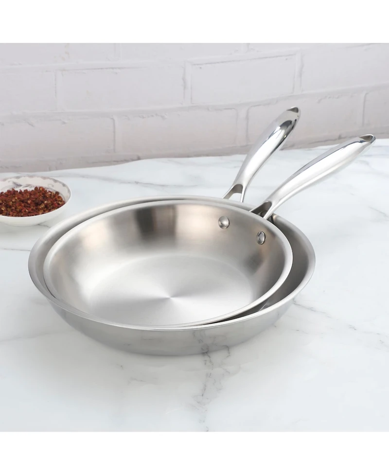 Sugift 9.5" and 11" Tri-Ply Stainless Steel Nonstick Open Fry Pan with Premium Magnetic Stainless Exterior, Aluminum Core, Set of 2