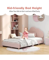 Costway Kids Twin Platform Bed Frame Upholstered Twin Size Bed with Wooden Slats Support