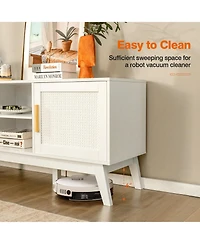 Gymax Tv Stand Entertainment Media Console w/ 2 Rattan Cabinets & Open Shelves
