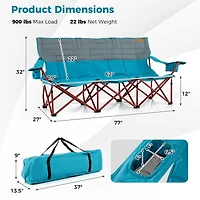 3 Person Folding Camping Chair Heavy-Duty Camp Couch with 2 Cup Holders Padding