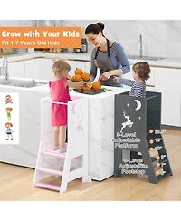 Costway Toddler Kitchen Stool Helper Standing Tower with Chalkboard & Whiteboard