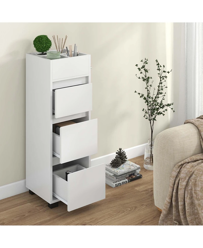 Bathroom Floor Cabinet with 3 Drawers 4 Compartments 2-Side Available Towel Shelf