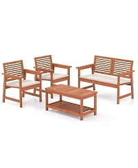 4 Pcs Patio Conversation Set with Soft Seat Cushions 2-Tier Rectangle Coffee Table