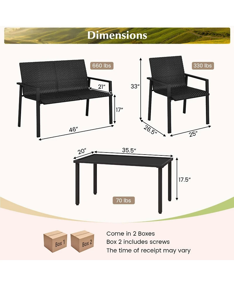 Costway 4 Pcs Outdoor Wicker Patio Furniture Set with Heavy-Duty Galvanized Metal Frame