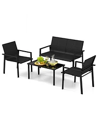 Costway 4 Pcs Outdoor Wicker Patio Furniture Set with Heavy-Duty Galvanized Metal Frame