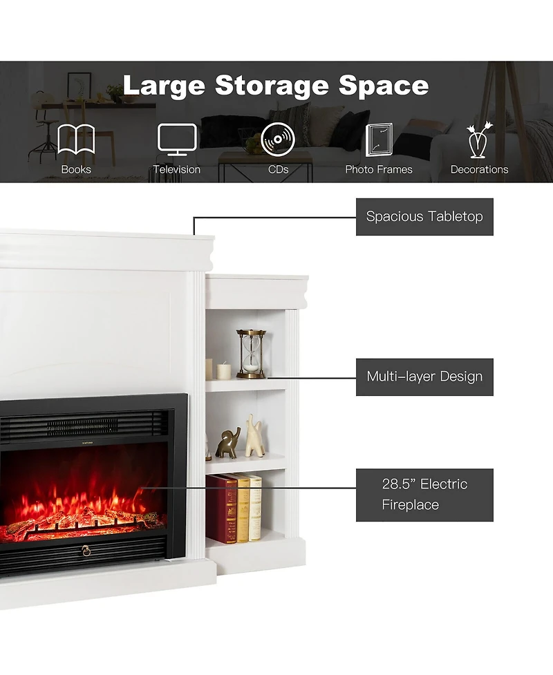 Gymax 70'' Fireplace Tv Stand Media W/ 28.5'' 750W/1500W Electric Brown