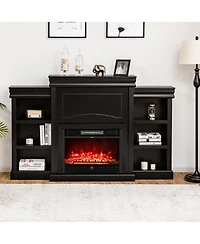 Gymax 70'' Fireplace Tv Stand Media W/ 28.5'' 750W/1500W Electric Brown