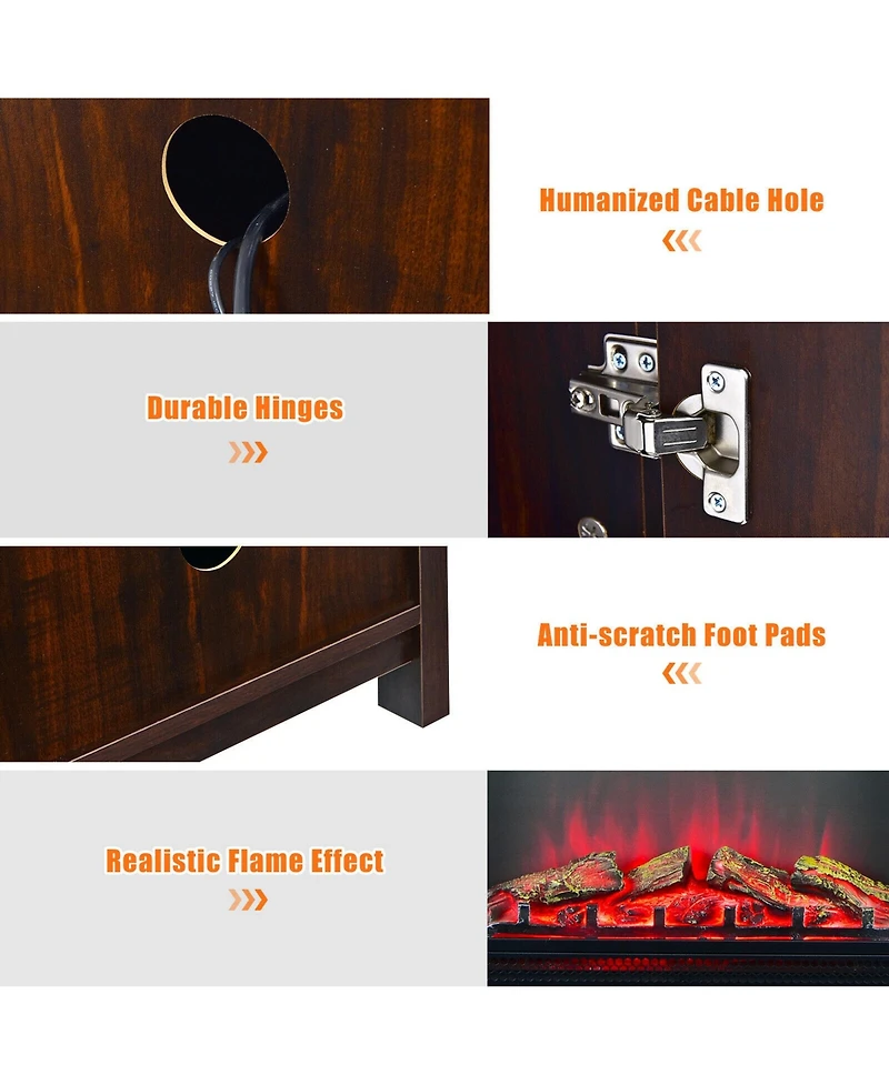 Gymax 59'' Fireplace Tv Stand W/ 25'' 1350W Electric Fireplace Heater Coffee