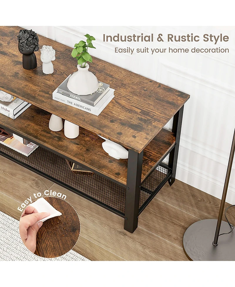Gymax 3-Tier Industrial Tv Stand Entertainment Center Console Metal Frame Rustic Brown
