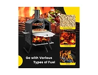 Slickblue Outdoor Pizza Oven with Anti-scalding Handles and Foldable Legs-Black