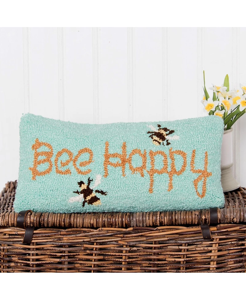 10" x 20" Spring "Bee Happy" Bumble Bee Garden Hooked Small/Petite Accent Throw Pillow