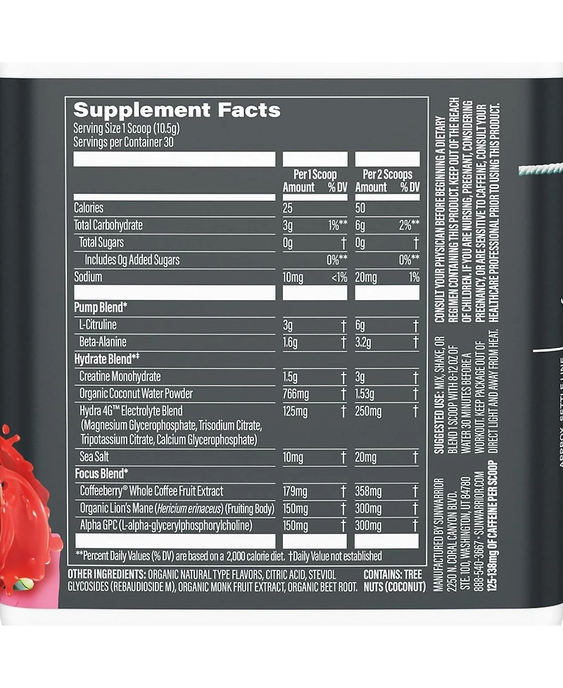 Sunwarrior Us Active Pre-Workout Tub, Watermelon, 315gm
