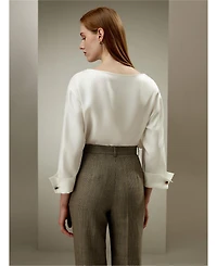Silk Twill Blouse with Boat Neckline for Women
