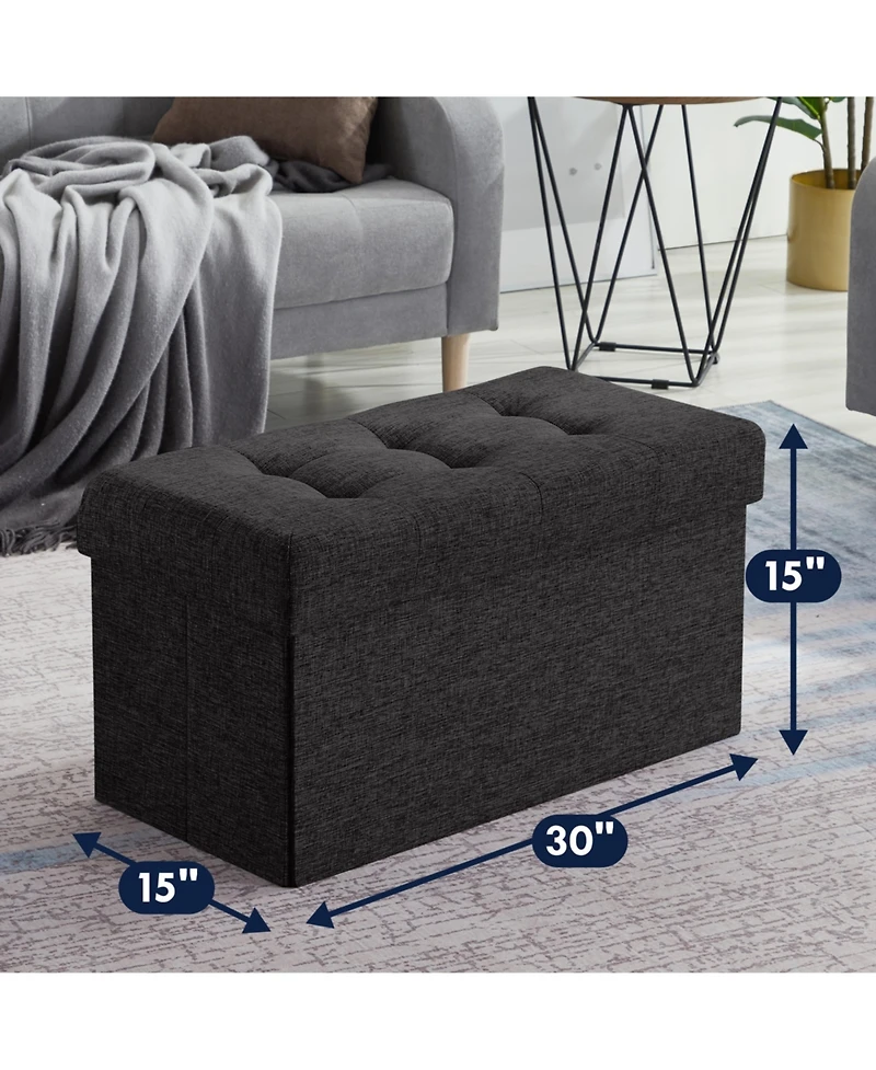 Ornavo Home Collapsible Tufted Linen Bench Storage Ottoman