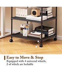 3-Tier Printer Stand Rolling Fax Cart with Adjustable Shelf & Swivel Wheel