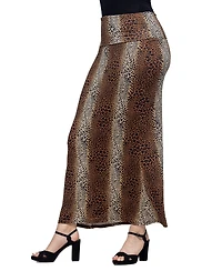 24seven Comfort Apparel Women's Animal Print Fold Over Waist Maxi Skirt