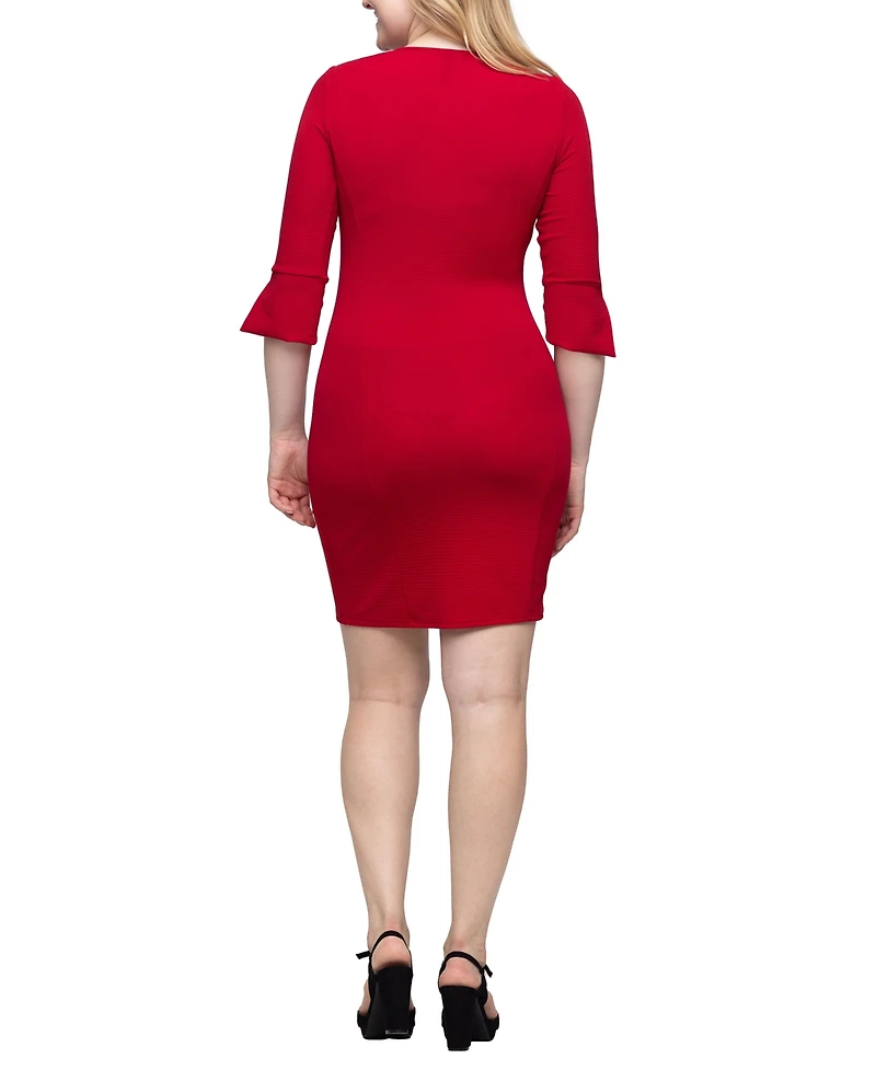 24seven Comfort Apparel Women's Keyhole Three Quarter Sleeve Mini Dress