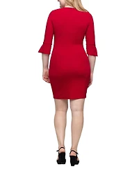 24seven Comfort Apparel Women's Keyhole Three Quarter Sleeve Mini Dress