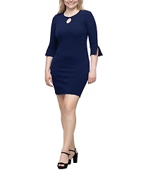24seven Comfort Apparel Women's Keyhole Three Quarter Sleeve Mini Dress