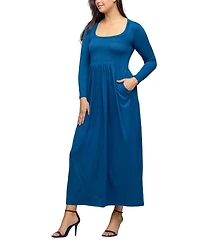 24seven Comfort Apparel Women's Long Sleeve Empire Waist Pocket Maxi Dress