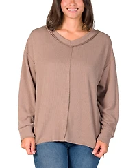 24seven Comfort Apparel Women's Relaxed Fit Ribbed Knit V Neck Sweater Top