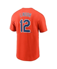 Nike Men's Francisco Lindor Orange New York Mets Fuse Name Number T-Shirt
