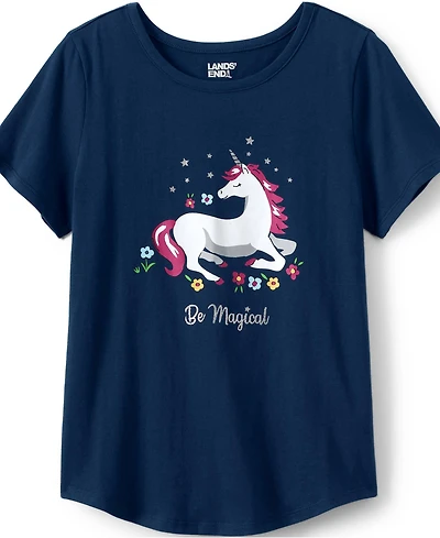 Lands' End Big Girls Plus Short Sleeve Curved Hem Graphic Tee Shirt