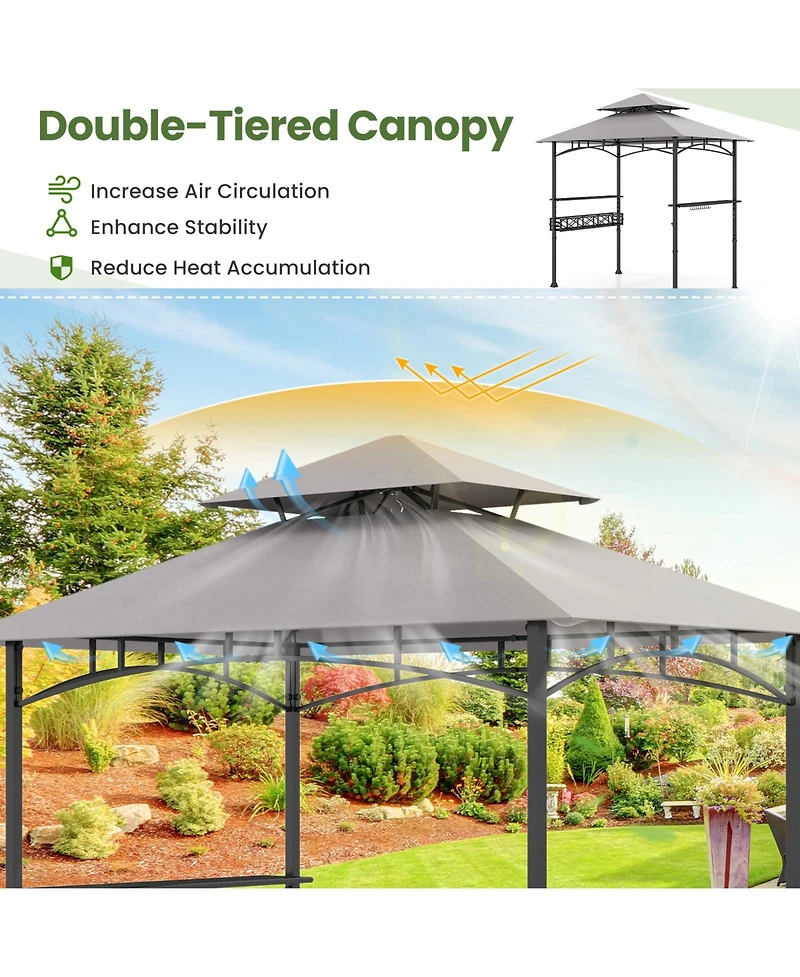 Skonyon 8 x 5 Ft Outdoor Grill Gazebo with 2 Side Shelves and 20 Hooks