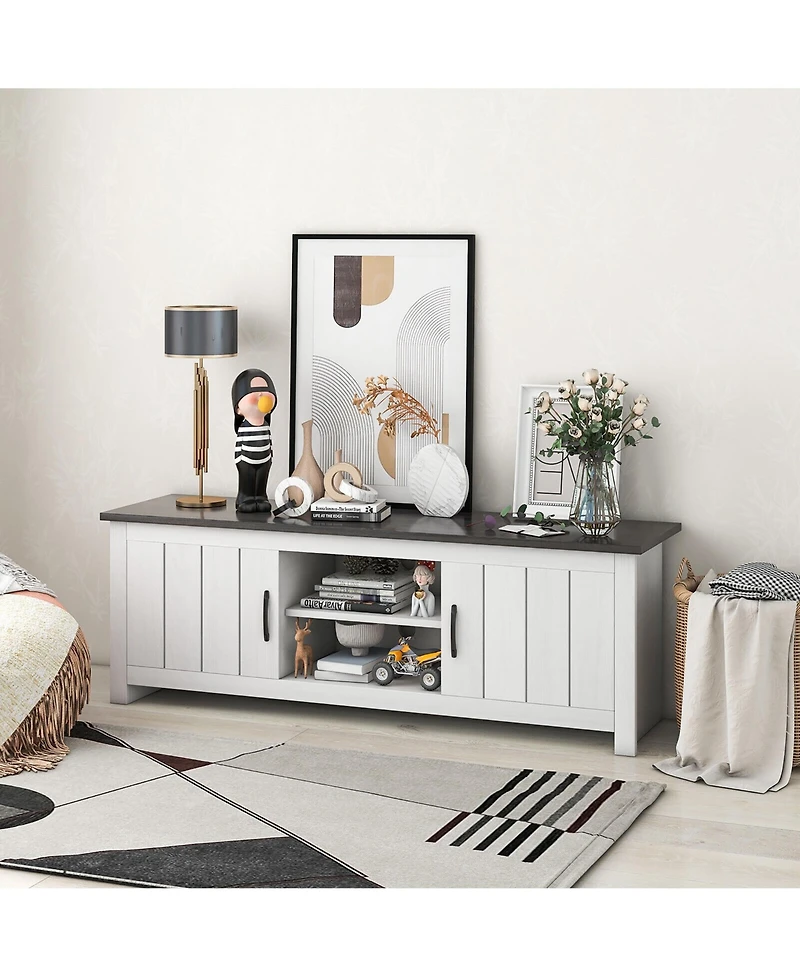 Gymax Farmhouse Tv Stand for TVs up to 65'' Media Console Center w/ Doors Cubbies Dark Brown