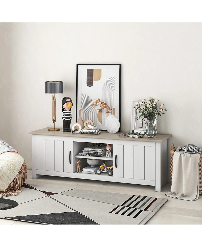 Gymax Farmhouse Tv Stand for TVs up to 65'' Media Console Center w/ Doors Cubbies Dark Brown