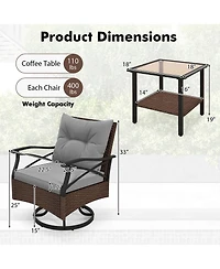 3 Pcs Patio Swivel Rocker Set with 2-Tier Coffee Table & Cozy Seat Back Cushions