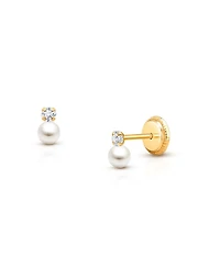 Tiny Blessings Children's 14K Gold 3mm Pearl Drop Studs Girls' Screw Back Earrings
