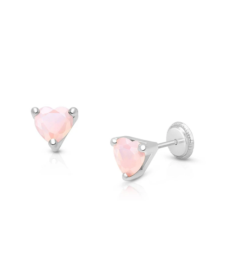 Tiny Blessings Children's 14K Gold Pink Dazzling Heart Studs Girls' Screw Back Earrings