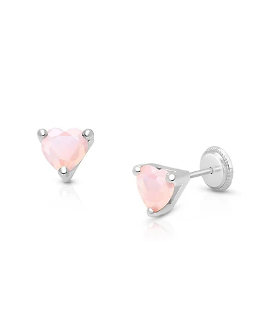 Tiny Blessings Children's 14K Gold Pink Dazzling Heart Studs Girls' Screw Back Earrings