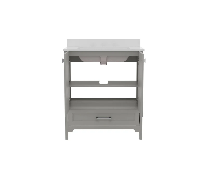 Argos Single Sink Bathroom Vanity With Undermount Basin, Soft-Close Cabinet, Easy-Glide Drawer, And Carrara Marble Finish Countertop