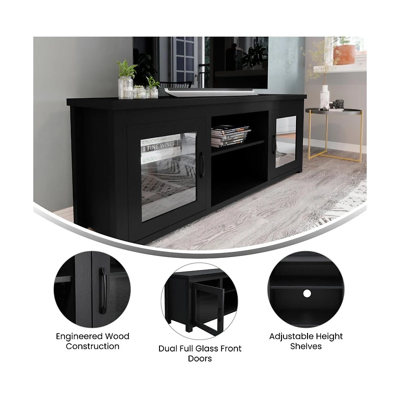 Merrick Lane Galena Traditional Full Glass Door 65" Tv Stand For Up To 80" Tvs