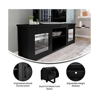 Merrick Lane Galena Traditional Full Glass Door 65" Tv Stand For Up To 80" Tvs