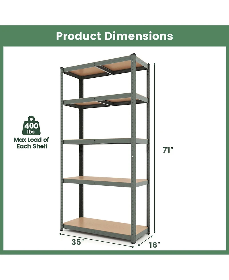 5 Tier Adjustable Garage Shelving Unit with 2000 lbs Max Load for Warehouse