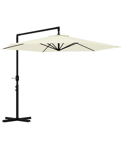 Outsunny 9.5FT Cantilever Patio Umbrella w/ Crank Cross Base Hanging Offset Umbrella, Beige