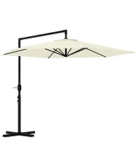 Outsunny 9.5FT Cantilever Patio Umbrella w/ Crank Cross Base Hanging Offset Umbrella, Beige