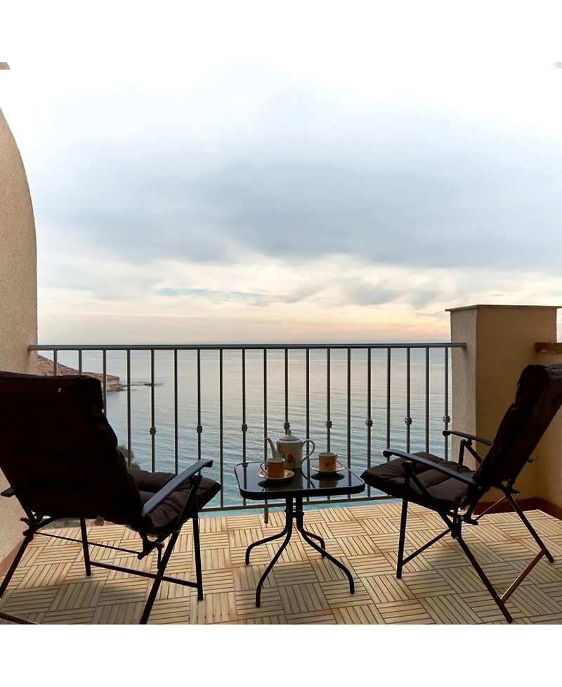 Costway 10PCS 12'' x 12'' Acacia Wood Deck Tiles Interlocking