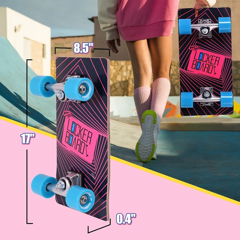 Locker Board Cruz 17" Skateboard, Portable Maple Wood Kids Lockerboard Fits in Backpack & Locker