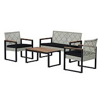 Wilder 4-Piece Modern Coastal Faux Wicker Conversation Outdoor Patio Set