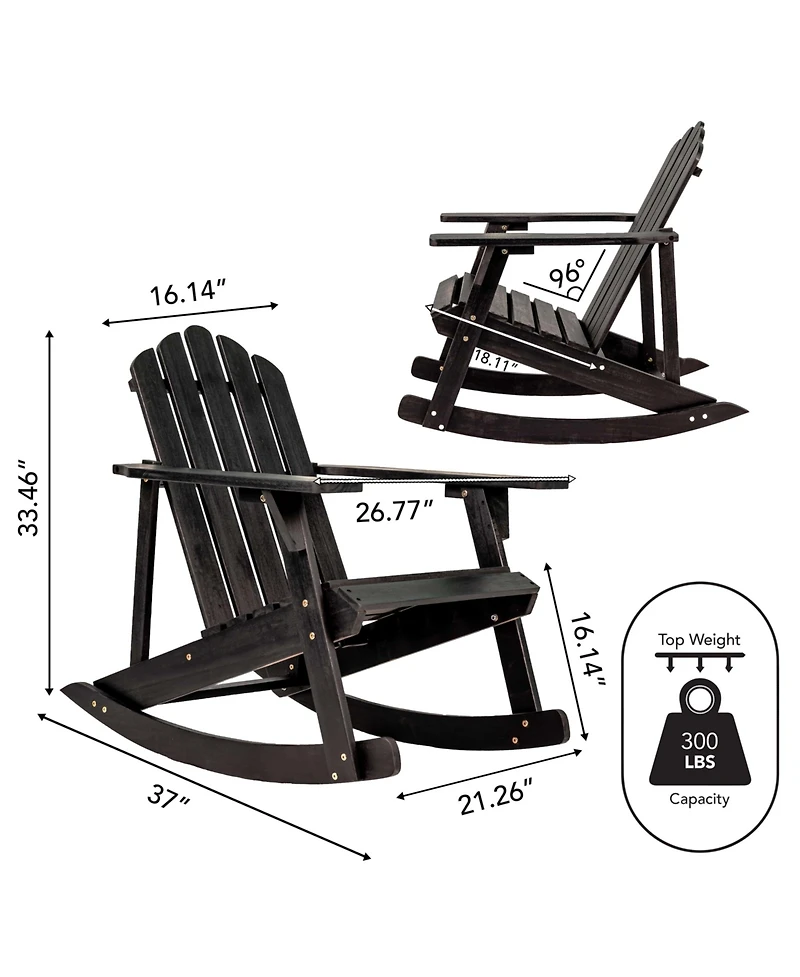 Jonathan Y Kiawah Outdoor Patio Classic Acacia Wood Adirondack Rocking Chair, Gray