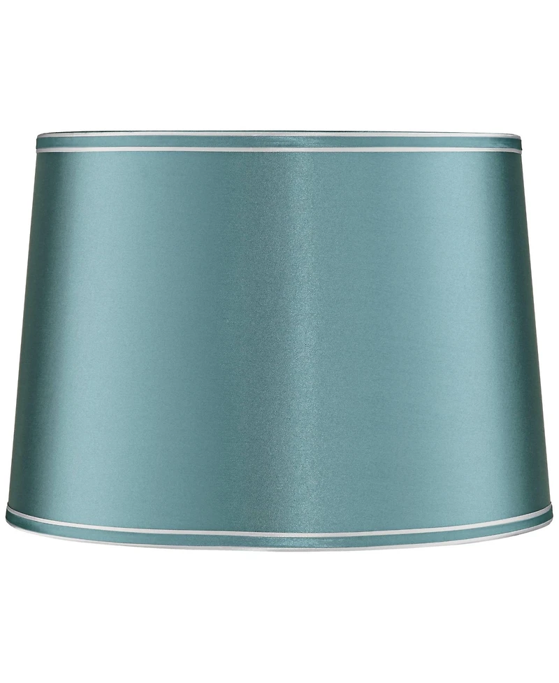 Springcrest Soft Teal Medium Drum Lamp Shade 14" Top x 16" Bottom x 11" High x 11" Slant (Spider) Replacement with Harp
