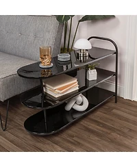 Jonathan Y Modern 24" 9-Pair 3-Tier Iron Curved Decker Shoe Rack, Two-Tone Mint