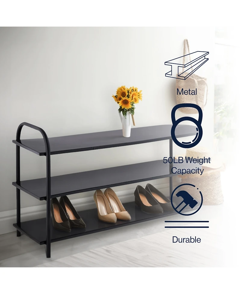 Jonathan Y Modern 24" 9-Pair 3-Tier Iron Curved Decker Shoe Rack, Two-Tone Mint