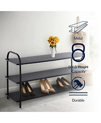 Jonathan Y Modern 24" 9-Pair 3-Tier Iron Curved Decker Shoe Rack, Two-Tone Mint