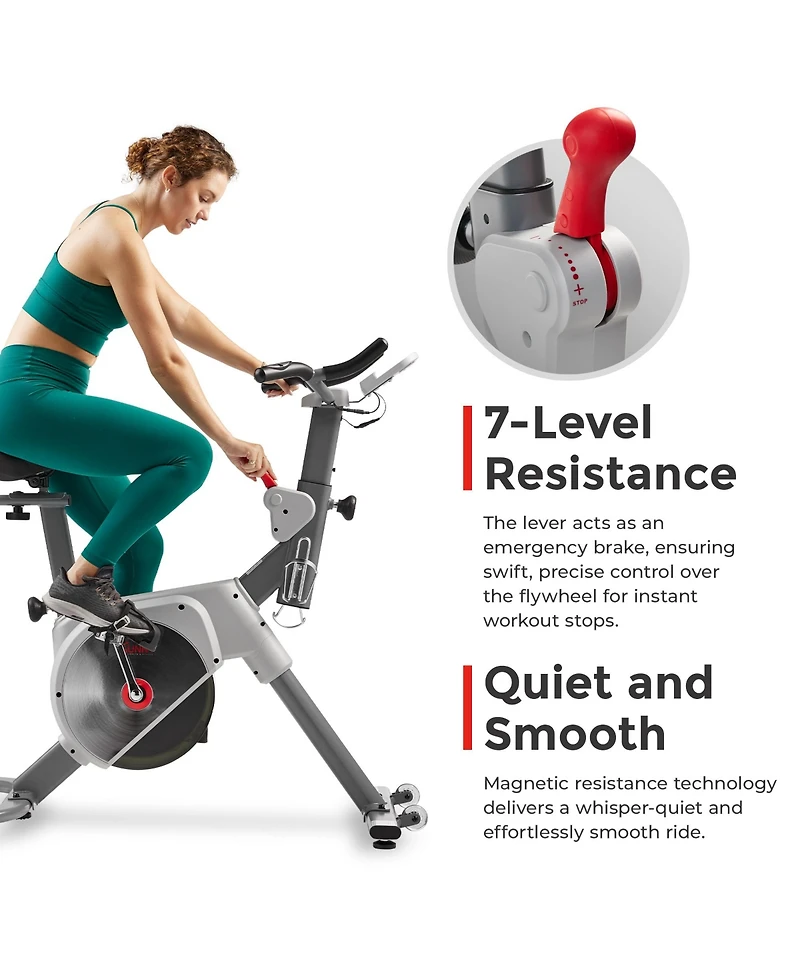 Sunny Health & Fitness Smart Two-stage Transmission Magnetic Belt Drive Upright Exercise Bike